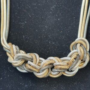 Silver & Gold Braided Necklace with Intricate Knot Design